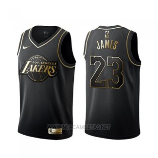 Camiseta Golden Edition Los Angeles Lakers Lebron James NO 23 Negro