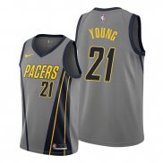 Camiseta Indiana Pacers Thaddeus Young NO 21 Ciudad Edition Gris
