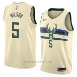 Camiseta Milwaukee Bucks D.j. Wilson NO 5 Ciudad 2018 Crema
