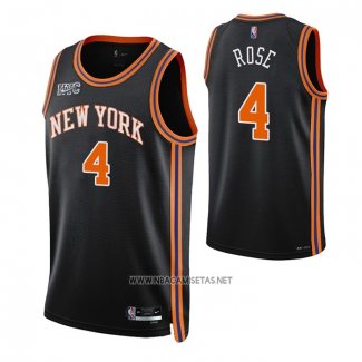 Camiseta New York Knicks Derrick Rose NO 4 Ciudad 2021-22 Negro