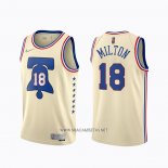 Camiseta Philadelphia 76ers Shake Milton NO 18 Earned 2020-21 Crema
