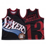 Camiseta Philadelphia 76ers Wilt Chamberlain NO 13 Mitchell & Ness Big Face Negro