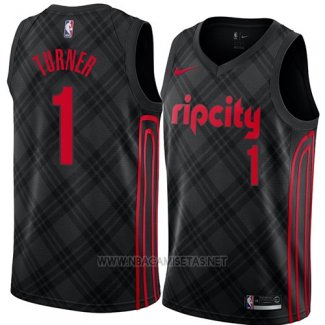 Camiseta Portland Trail Blazers Evan Turner NO 1 Ciudad 2018 Negro