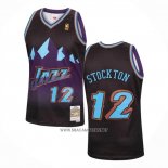Camiseta Utah Jazz John Stockton NO 12 Mitchell & Ness 1996-97 Negro