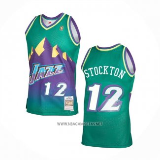 Camiseta Utah Jazz John Stockton NO 12 Mitchell & Ness 1996-97 Verde