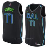 Camiseta Dallas Mavericks Luka Doncic NO 77 Ciudad 2017-18 Negro