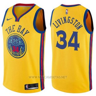 Camiseta Golden State Warriors Shaun Livingston NO 34 Chinese Heritage Ciudad 2017-18 Amarillo