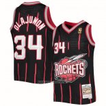 Camiseta Houston Rockets Hakeem Olajuwon NO 34 Mitchell & Ness 1996-97 Negro