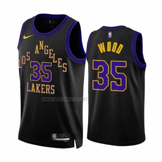 Camiseta Los Angeles Lakers Christian Wood NO 35 Ciudad 2023-24 Negro