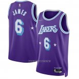 Camiseta Los Angeles Lakers LeBron James NO 6 Ciudad Edition 2021-22 Violeta