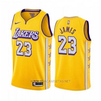 Camiseta Los Angeles Lakers Lebron James NO 23 Ciudad 2019-20 Amarillo