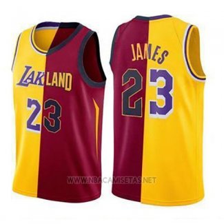 Camiseta Los Angeles Lakers Lebron James NO 23 Split 2018 Oro Rojo