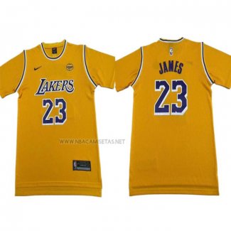 Camiseta Manga Corta Los Angeles Lakers LeBron James NO 23 Amarillo