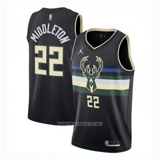 Camiseta Milwaukee Bucks Khris Middleton NO 22 Statement 2020-21 Negro