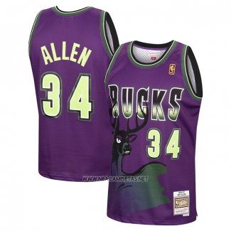 Camiseta Milwaukee Bucks Ray Allen NO 34 Mitchell & Ness 1996-97 Violeta