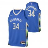 Camiseta Nino Milwaukee Bucks Giannis Antetokounmpo NO 34 Ciudad 2022-23 Azul