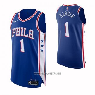 Camiseta Philadelphia 76ers James Harden NO 1 Icon 2021-2022 Autentico Azul