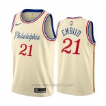 Camiseta Philadelphia 76ers Joel Embiid NO 21 Ciudad 2019-20 Cream
