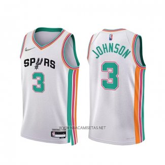 Camiseta San Antonio Spurs Keldon Johnson NO 3 Ciudad 2021-22 Blanco