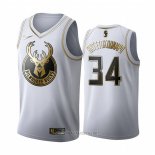 Camiseta Golden Edition Milwaukee Bucks Giannis Antetokounmpo NO 34 Blanco