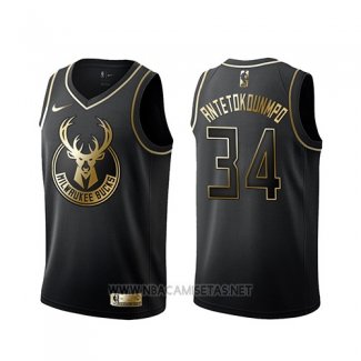 Camiseta Golden Edition Milwaukee Bucks Giannis Antetokounmpo NO 34 Negro