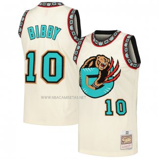 Camiseta Memphis Grizzlies Mike Bibby NO 10 Mitchell & Ness Chainstitch Crema