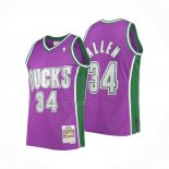 Camiseta Milwaukee Bucks Ray Allen NO 34 Mitchell & Ness 2001-02 Violeta