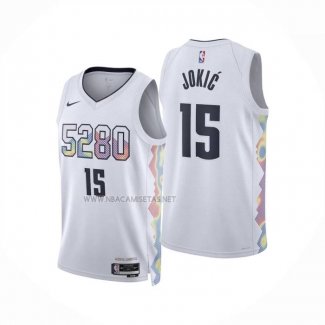 Camiseta Nino Denver Nuggets Nikola Jokic NO 15 Ciudad 2024-25 Blanco