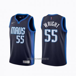 Camiseta Dallas Mavericks Delon Wright NO 55 Earned 2020-21 Azul