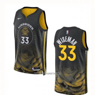 Camiseta Golden State Warriors James Wiseman NO 33 Ciudad 2022-23 Negro