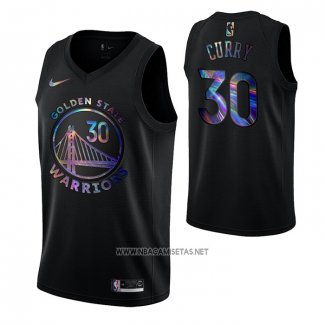 Camiseta Golden State Warriors Stephen Curry NO 30 Iridescent Logo Negro