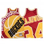 Camiseta Houston Rockets Hakeem Olajuwon NO 34 Mitchell & Ness Big Face Rojo