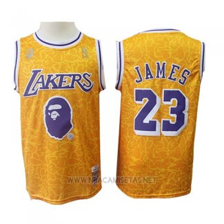 Camiseta Los Angeles Lakers Lebron James NO 23 Mitchell & Ness Amarillo