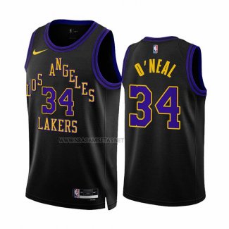 Camiseta Los Angeles Lakers Shaquille O'neal NO 34 Ciudad 2023-24 Negro