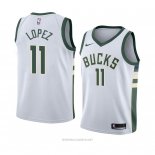 Camiseta Milwaukee Bucks Brook Lopez NO 11 Association 2018 Blanco