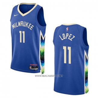 Camiseta Milwaukee Bucks Brook Lopez NO 11 Ciudad 2022-23 Azul