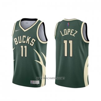 Camiseta Milwaukee Bucks Brook Lopez NO 11 Earned 2020-21 Verde