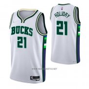 Camiseta Milwaukee Bucks Jrue Holiday NO 21 Ciudad 2021-22 Blanco