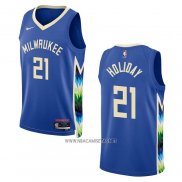 Camiseta Milwaukee Bucks Jrue Holiday NO 21 Ciudad 2022-23 Azul