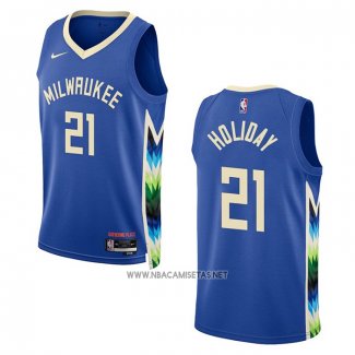 Camiseta Milwaukee Bucks Jrue Holiday NO 21 Ciudad 2022-23 Azul