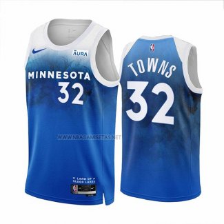 Camiseta Minnesota Timberwolves Karl-Anthony Towns NO 32 Ciudad 2023-24 Azul