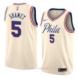 Camiseta Philadelphia 76ers Landry Shamet NO 5 Ciudad 2018 Crema