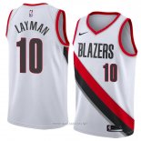 Camiseta Portland Trail Blazers Jake Layman NO 10 Association 2018 Blanco