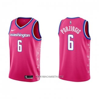 Camiseta Washington Wizards Kristaps Porzingis NO 6 Ciudad 2022-23 Rosa