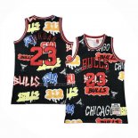 Camiseta Chicago Bulls Michael Jordan NO 23 Slap Sticker Mitchell & Ness 1997-98 Negro