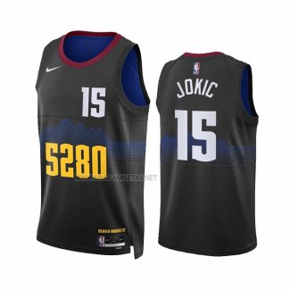 Camiseta Denver Nuggets Nikola Jokic NO 15 Ciudad 2023-24 Negro