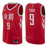 Camiseta Houston Rockets Zhou Qi NO 9 Ciudad 2017-18 Rojo