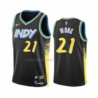 Camiseta Indiana Pacers Isaiah Wong NO 21 Ciudad 2023-24 Negro