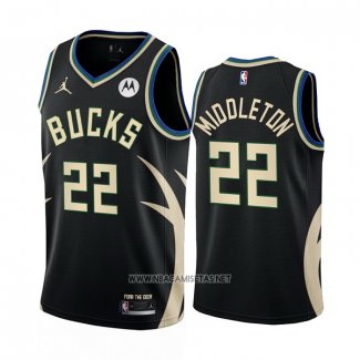 Camiseta Milwaukee Bucks Khris Middleton NO 22 Statement 2022-23 Negro