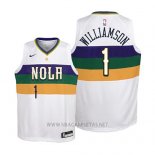 Camiseta Nino New Orleans Pelicans Zion Williamson NO 1 Ciudad 2019 Blanco
